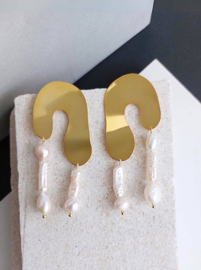 Σκουλαρίκια Μακριά ALICE Ασήμι 925 επίχρυσο 24κ Μαργαριτάρια