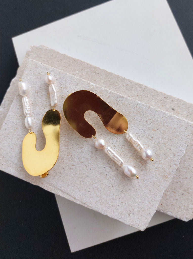 Σκουλαρίκια Μακριά ALICE Ασήμι 925 επίχρυσο 24κ Μαργαριτάρια