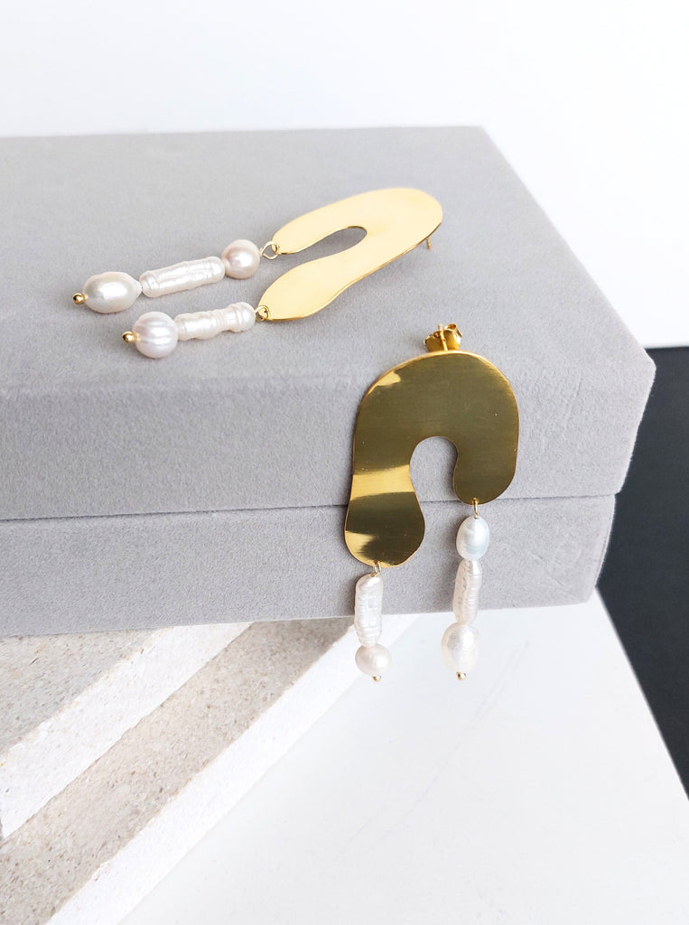 Σκουλαρίκια Μακριά ALICE Ασήμι 925 επίχρυσο 24κ Μαργαριτάρια