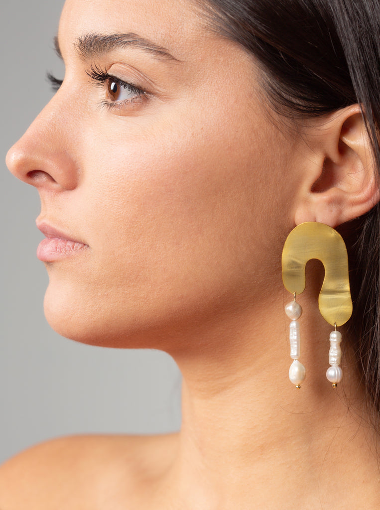 Σκουλαρίκια Μακριά ALICE Ασήμι 925 επίχρυσο 24κ Μαργαριτάρια