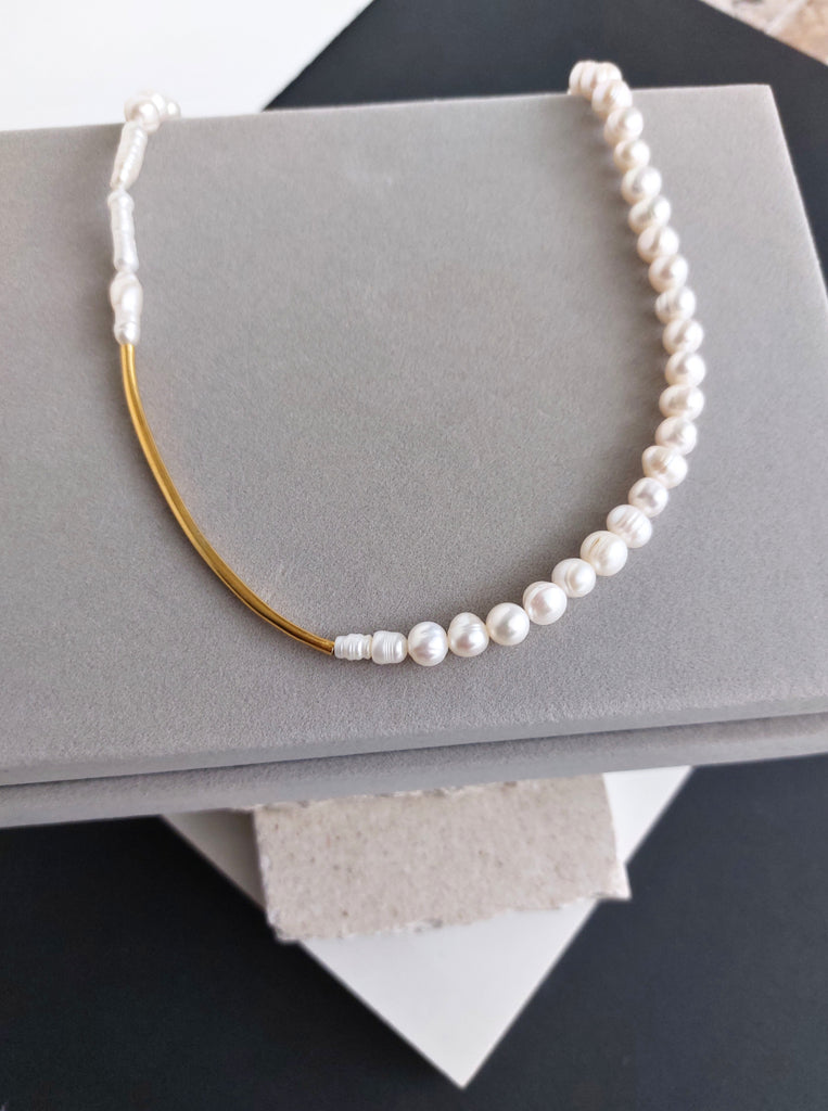 Μαργαριταρένιο Κολιέ ALICEΜαργαριταρένιο Κολιέ ALICE Ασήμι 925  επίχρυσο Λευκό - Χρυσό