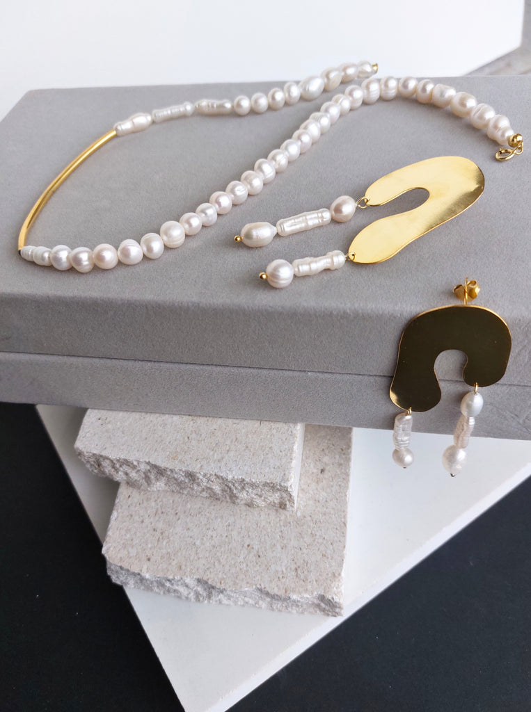 Μαργαριταρένιο Κολιέ ALICE Ασήμι 925  επίχρυσο Λευκό - Χρυσό