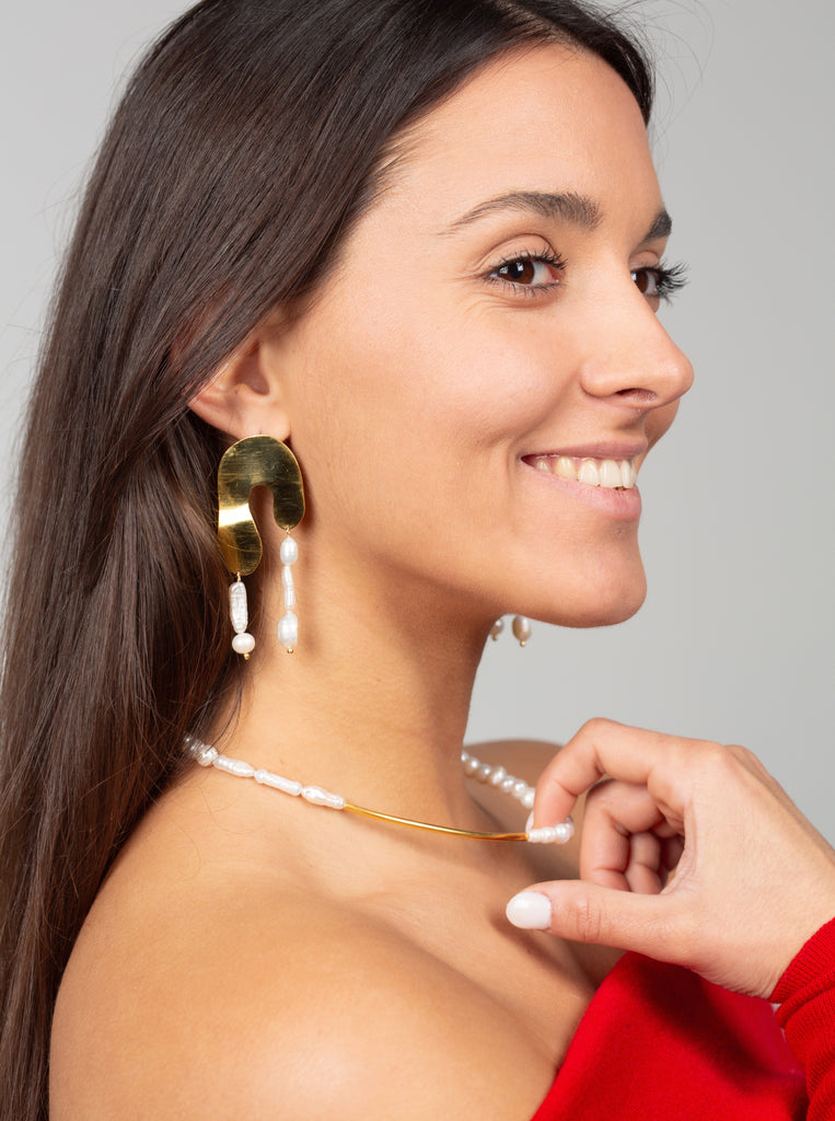 Μαργαριταρένιο Κολιέ ALICE Ασήμι 925  επίχρυσο Λευκό - Χρυσό