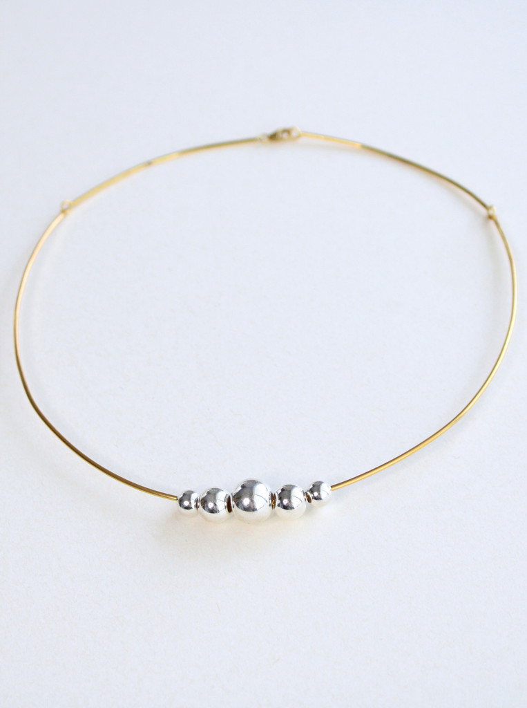 Κολιέ βέργα χρυσό-ασημί από Ασήμι 925 Επίχρυσο με μπίλιες BUBBLE CUFF