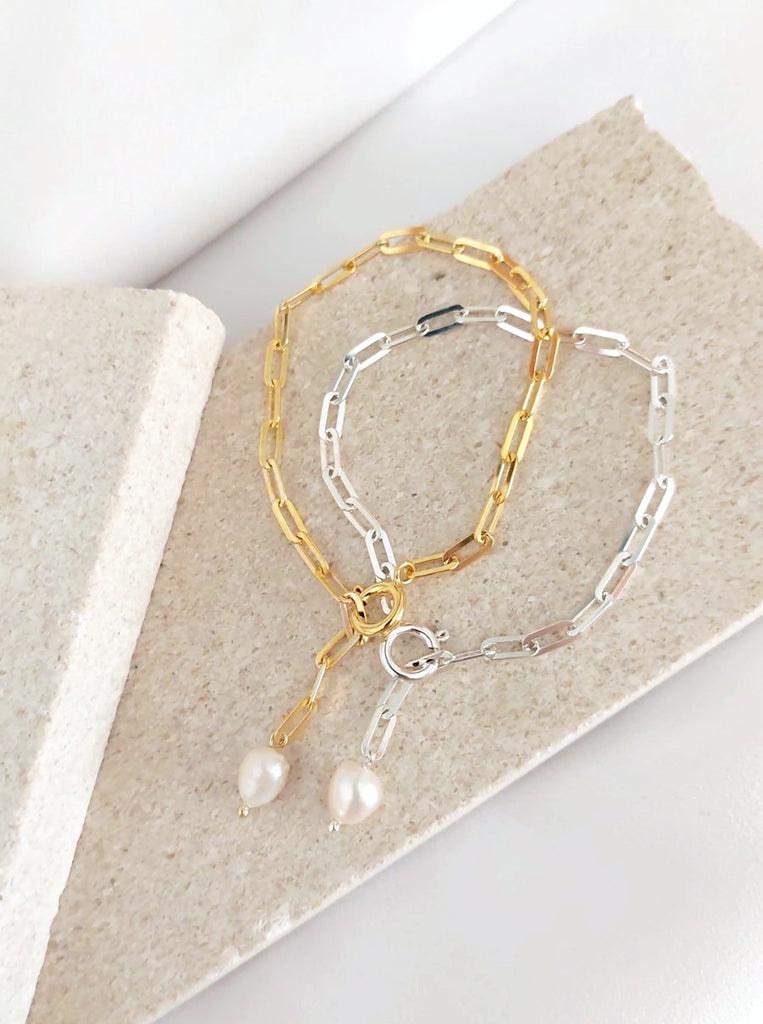 Odette Bracelet Μινιμαλ Βραχιόλι Ασημένιο 925 αλυσίδα χοντρή και μαργαριτάρι