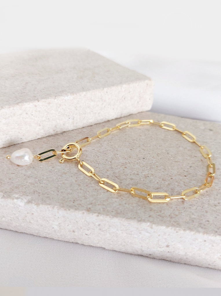 Odette Bracelet Μινιμαλ Βραχιόλι Ασημένιο 925 αλυσίδα χοντρή και μαργαριτάρι