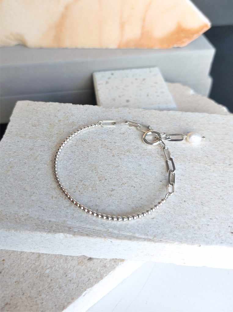 Olivia Bracelet Μινιμαλ Βραχιόλι Ασημένιο 925 αλυσίδα χοντρή μαργαριτάρι