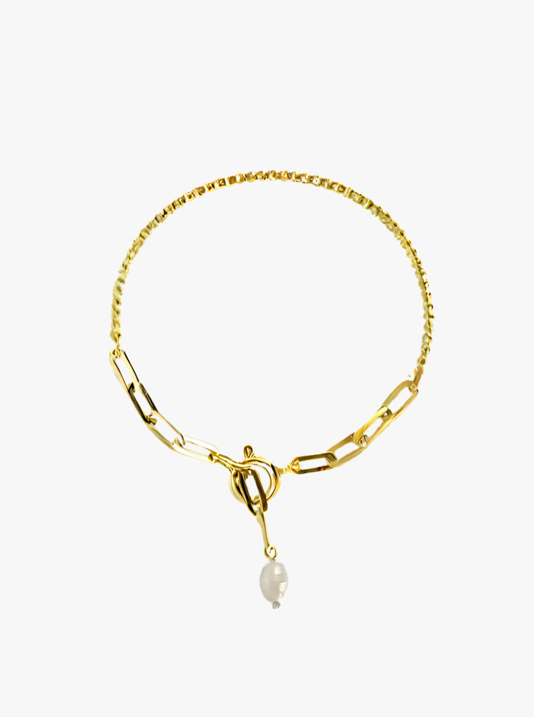 Olivia Bracelet Μινιμαλ Βραχιόλι Ασημένιο 925 χρυσή αλυσίδα χοντρή μαργαριτάρι Επίχρυσο