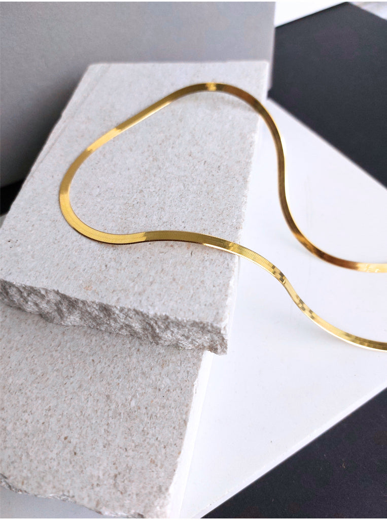 Snake Chain Κολιέ Ασημένιο 925 επίχρυσο αλυσίδα φίδι πλακέ χρυσό