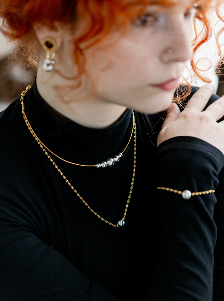 Χειροποίητο δίχρωμο κολιέ Twist Ασήμι 925 Χρυσό 24Κ -50 εκ. αλυσίδα