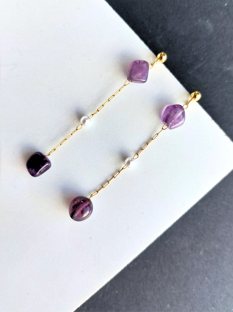 Σκουλαρίκια Violeta με πέρλες και αμέθυστο, ασήμι 925 και ατσάλι