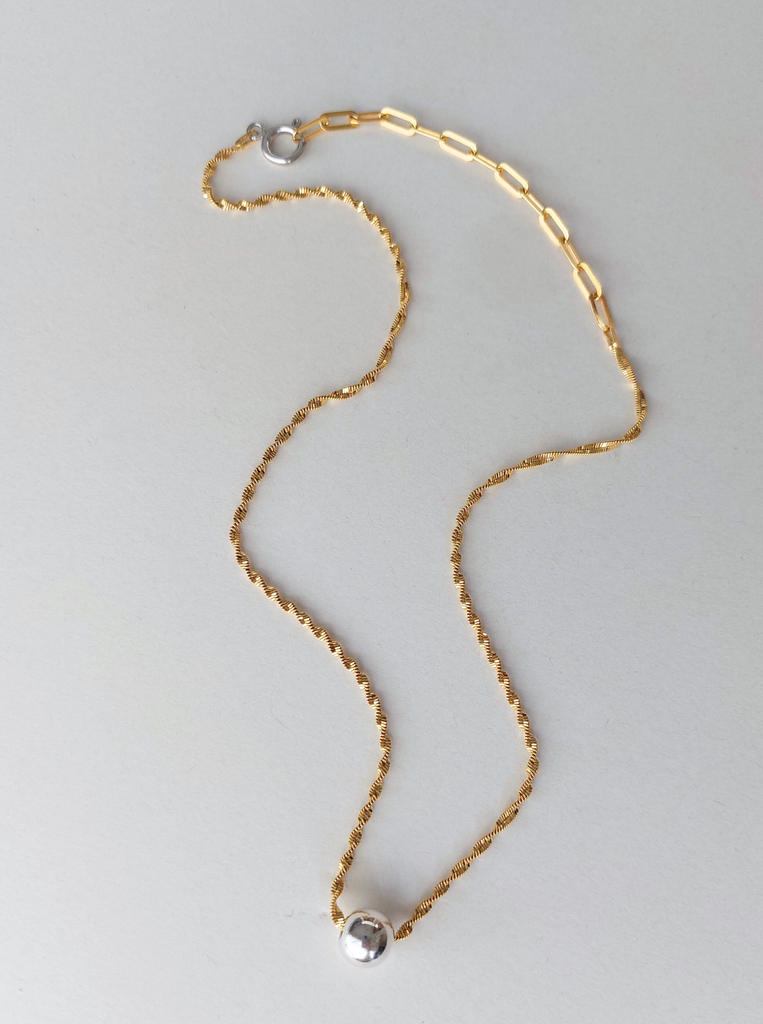 Χειροποίητο δίχρωμο κολιέ Twist Ασήμι 925 Χρυσό 24Κ -50 εκ. αλυσίδα