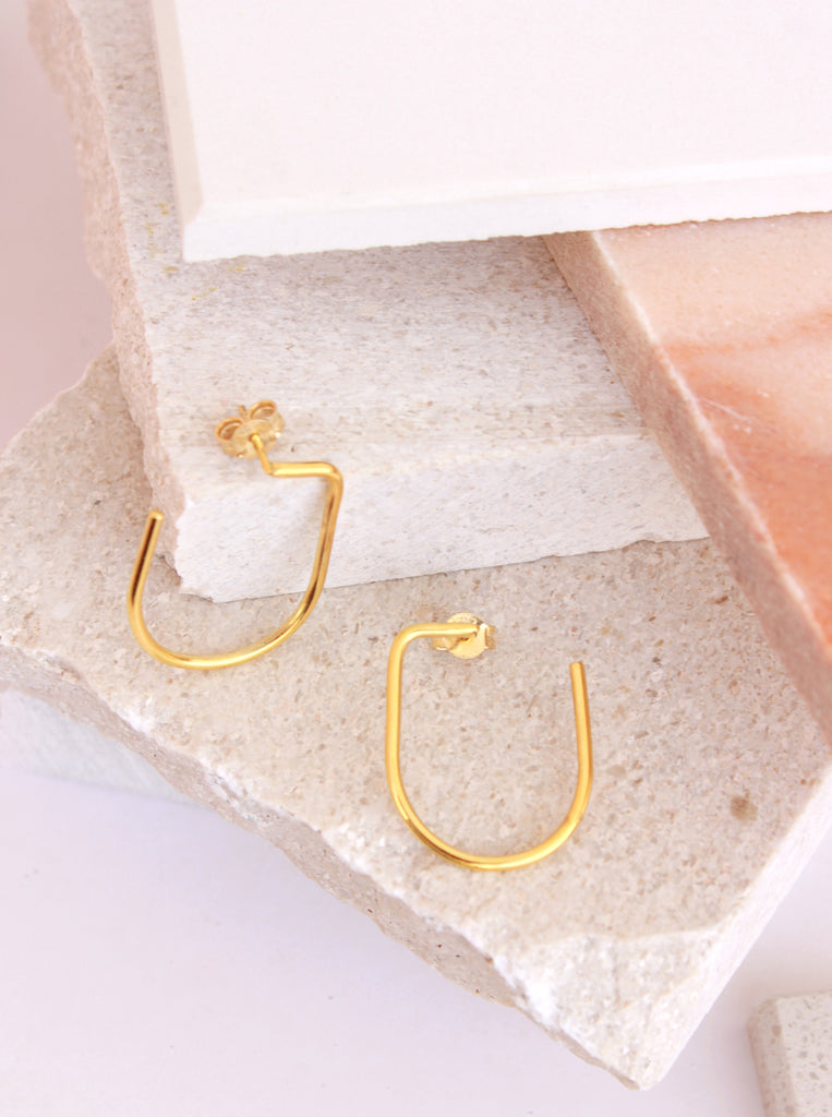 Αrc Μινιμαλ Σκουλαρίκια Ασήμι 925 Καμπύλη Χρυσό