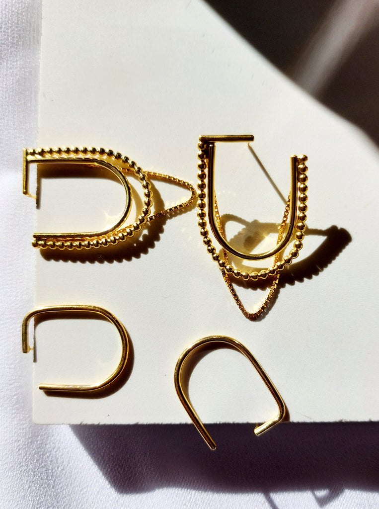 Μινιμαλ Σκουλαρίκια χρυσά ELLIPSE  από Ασήμι 925 επίχρυσο 24κ με αλυσίδα