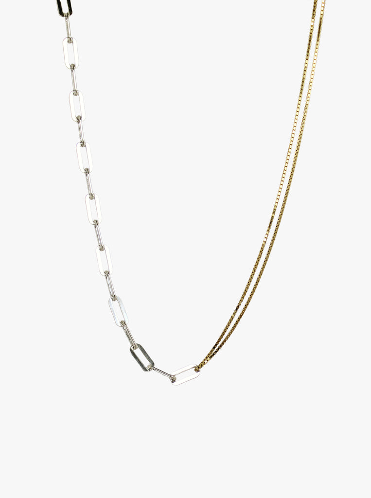 Athena Κολιέ Δίχρωμο από Ασήμι 925 αλυσίδα χοντρή και λεπτή επιχρυσωμένη 24κ.
