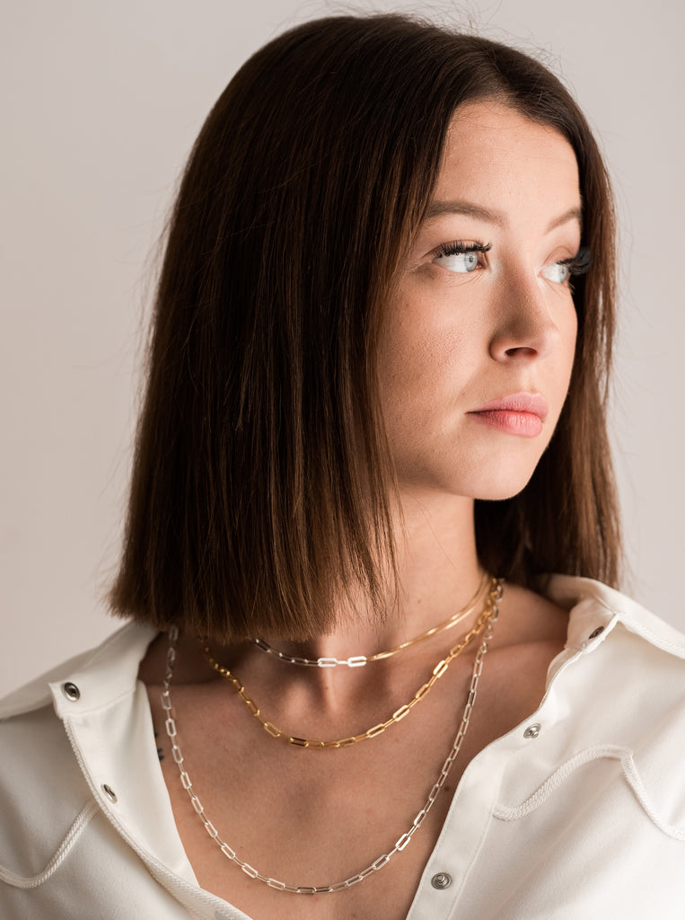 Athena Κολιέ Δίχρωμο από Ασήμι 925 αλυσίδα χοντρή και λεπτή επιχρυσωμένη 24κ.