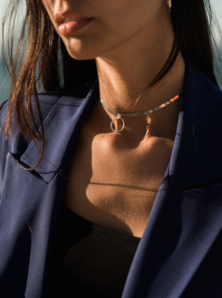 Collar Choker κολιέ κολάρο με αλυσιδα φιδι πλακε κολιέ Ασήμι 925 / Snake Chain Silver