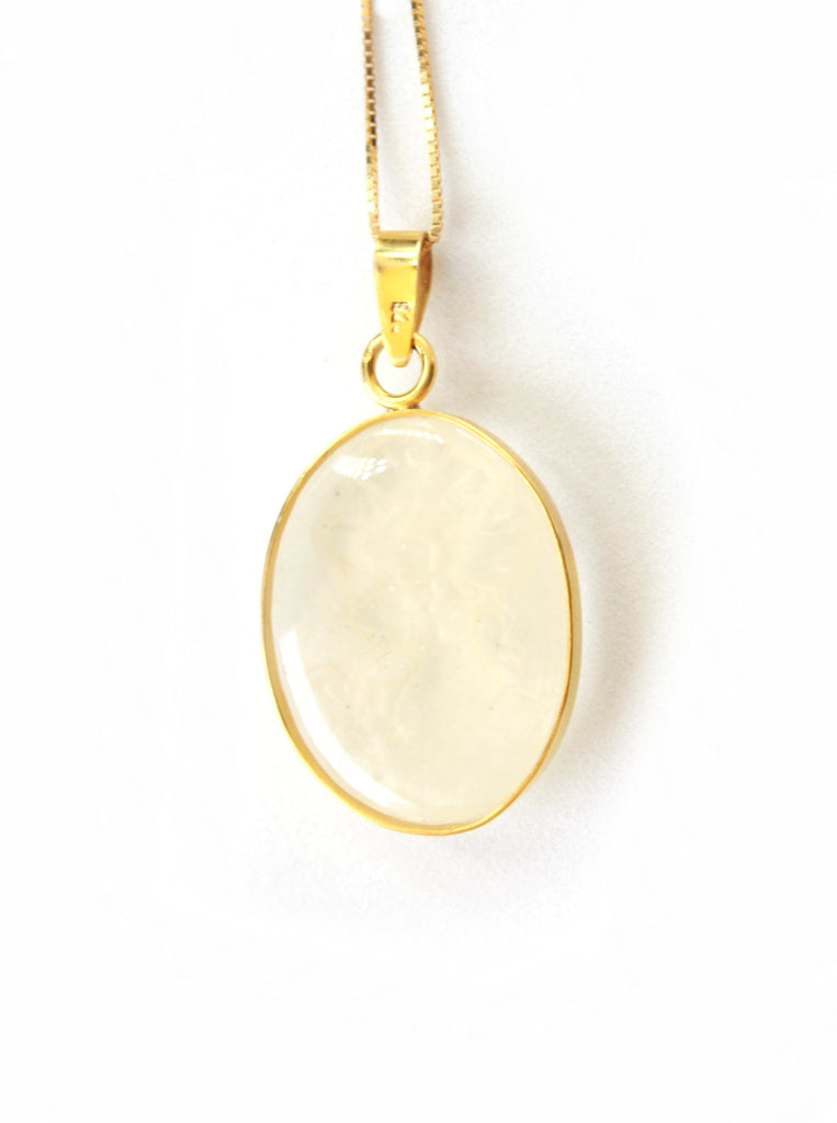 Cameo Κολιέ Ασήμι  Επίχρυσο 925 Υγρό Γυαλί Ανάγλυφη Καμέο Πέτρα 