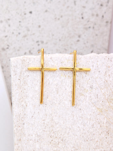 Cross Σκουλαρίκια Ασήμι 925 Χρυσό Σταυρός
