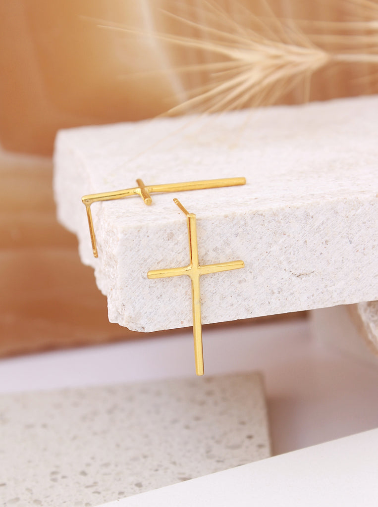 Cross Σκουλαρίκια Ασήμι 925 Χρυσό Σταυρός