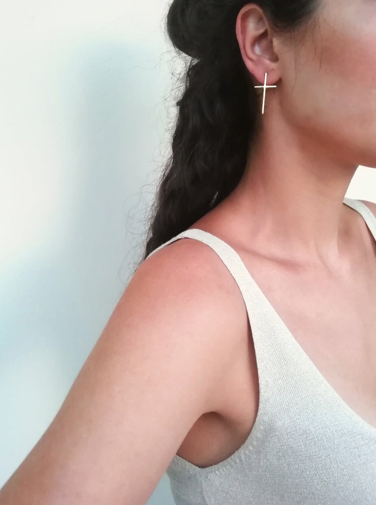 Cross Σκουλαρίκια Ασήμι 925 Χρυσό Σταυρός