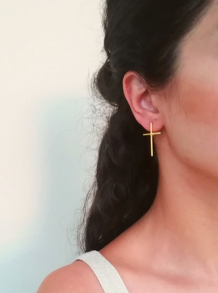 Cross Σκουλαρίκια Ασήμι 925 Χρυσό Σταυρός