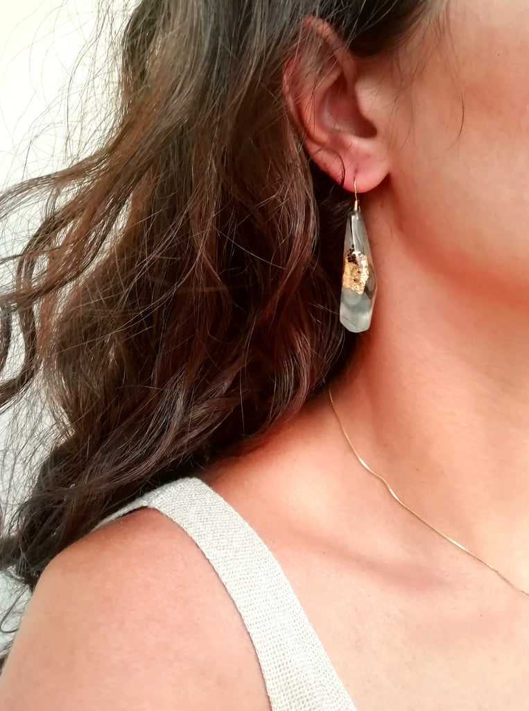 Crystal Tower Earrings Σκουλαρίκια Ασήμι 925 Υγρό Γυαλί Χρυσό