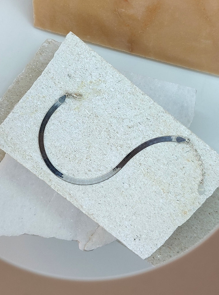 Snake Chain Bracelet Μινιμαλ Βραχιόλι Ασημένιο 925 αλυσίδα φίδι πλακέ