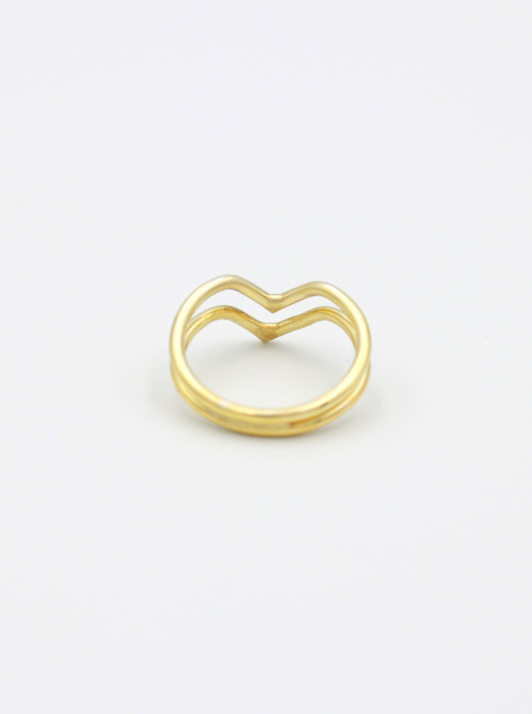 Double V Δαχτυλίδι Ασήμι 925 Χρυσό 24Κ