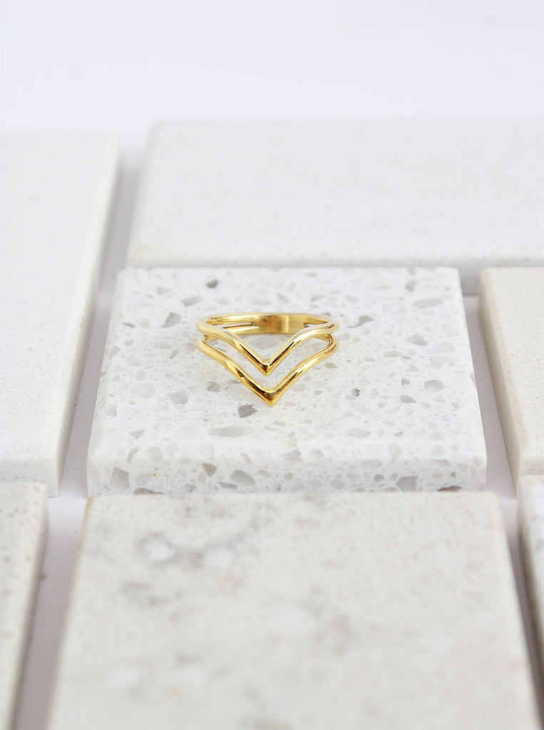 Double V Δαχτυλίδι Ασήμι 925 Χρυσό 24Κ