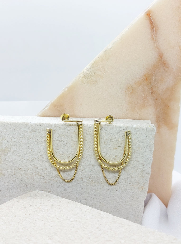 Μινιμαλ Σκουλαρίκια χρυσά ELLIPSE  από Ασήμι 925 επίχρυσο 24κ με αλυσίδα