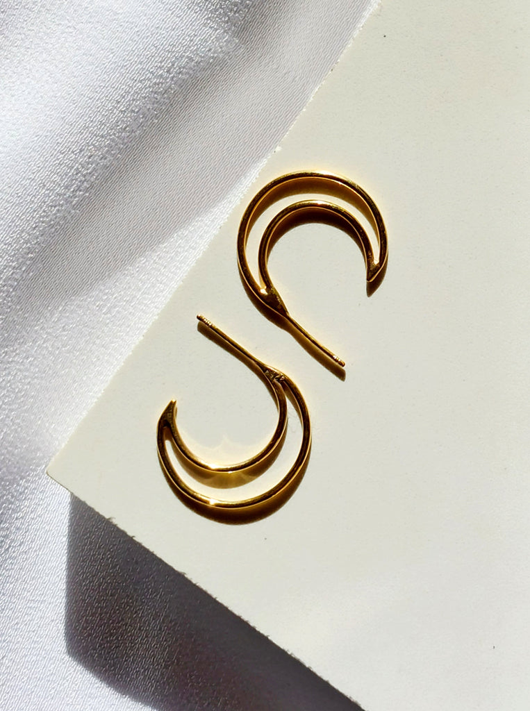 Luna Σκουλαρίκια Κρίκοι Ασήμι 925 Φεγγάρι Χρυσό