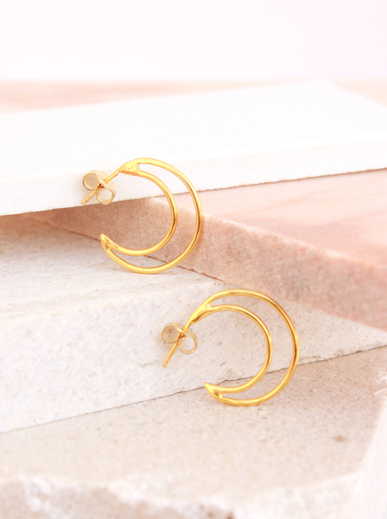 Luna Σκουλαρίκια Κρίκοι Ασήμι 925 Φεγγάρι Χρυσό