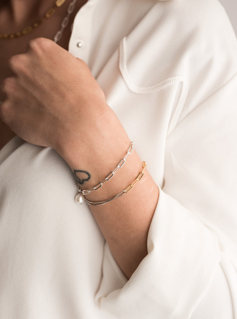 Odette Bracelet Μινιμαλ Βραχιόλι Ασημένιο 925 αλυσίδα χοντρή και μαργαριτάρι