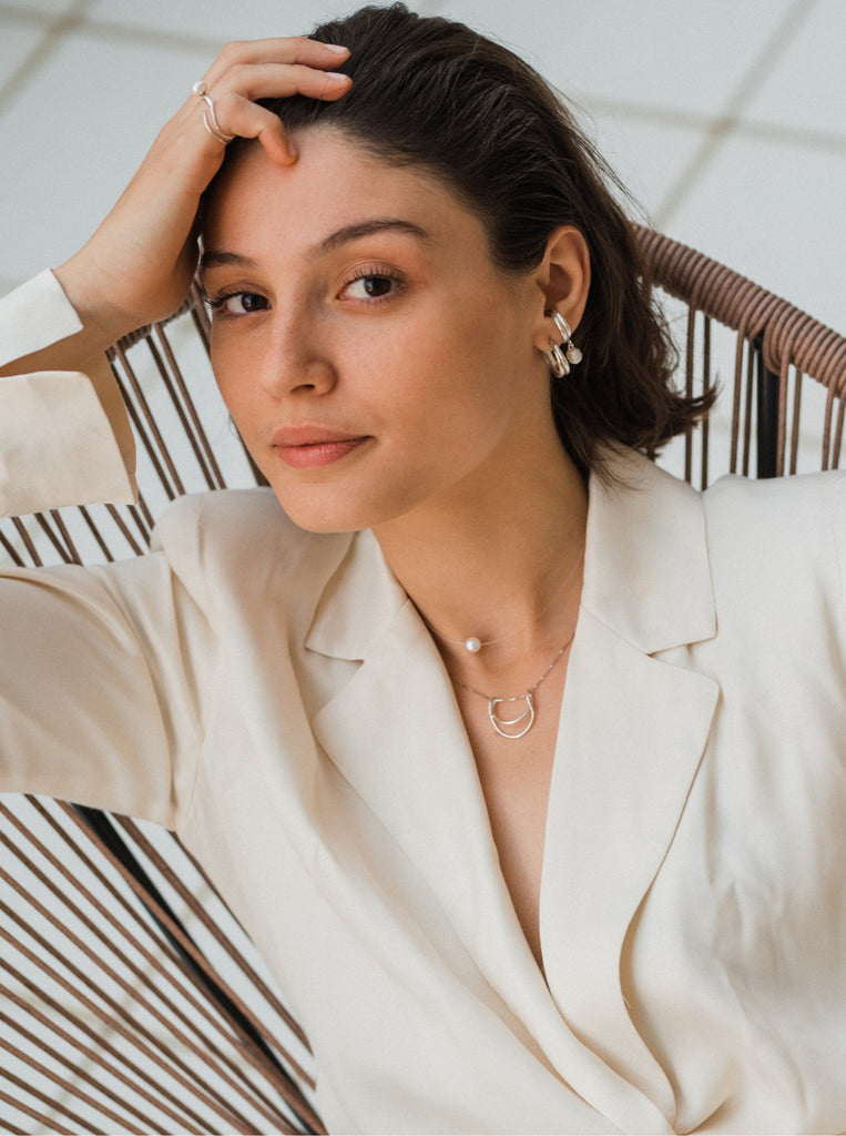 Σκουλαρίκι μινιμαλ κρίκος Pearl Ear Cuff Ασήμι 925 