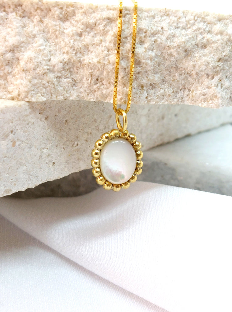 Rosette-Mother of pearl Κολιέ ροζέτα με φίλντισι Ασήμι 925 Χρυσό 24Κ