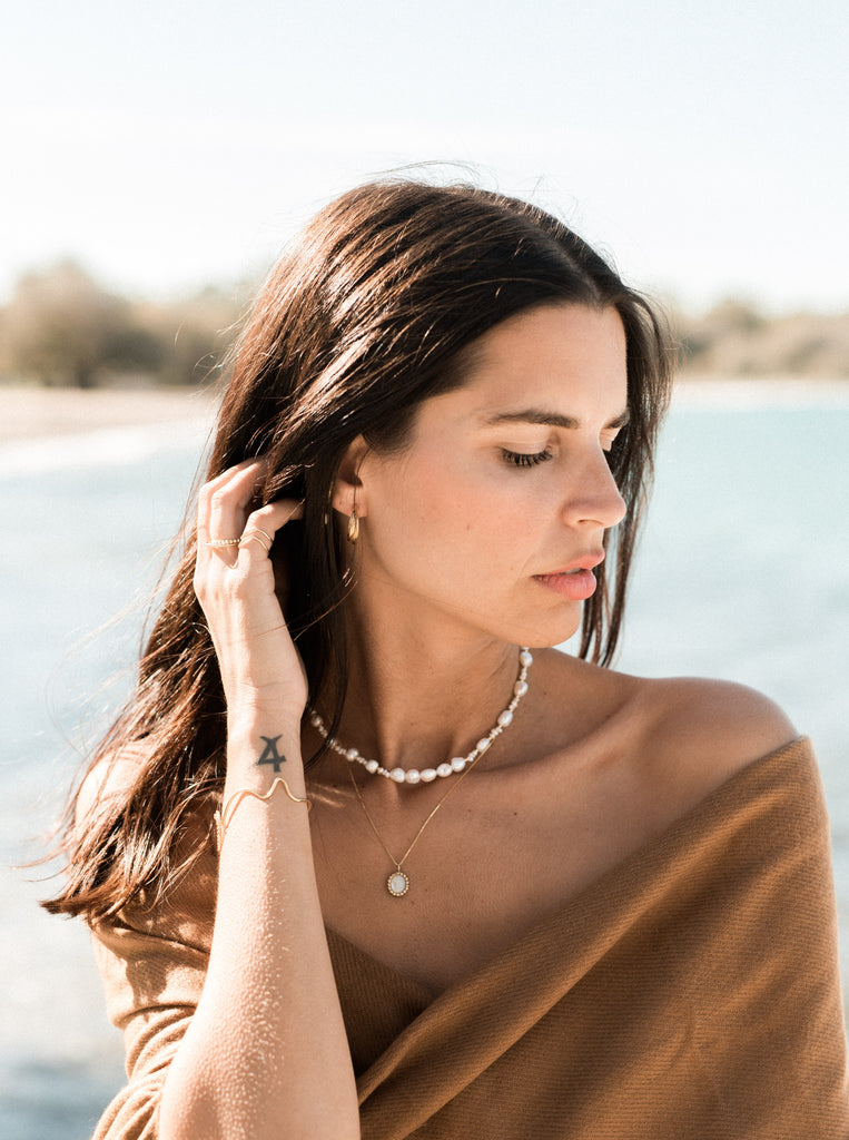 Rosette-Mother of pearl Κολιέ ροζέτα με φίλντισι Ασήμι 925 Χρυσό 24Κ