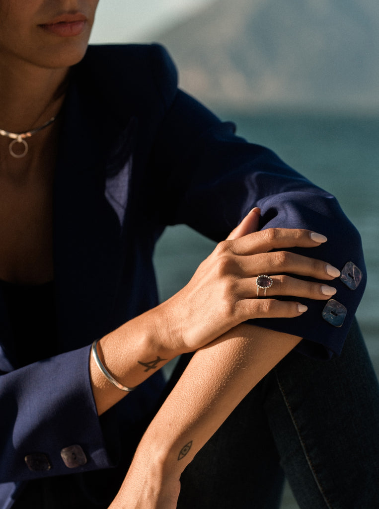 Rosette ring Δαχτυλίδι αυξανόμενο Ασήμι 925 με αμέθυστο 