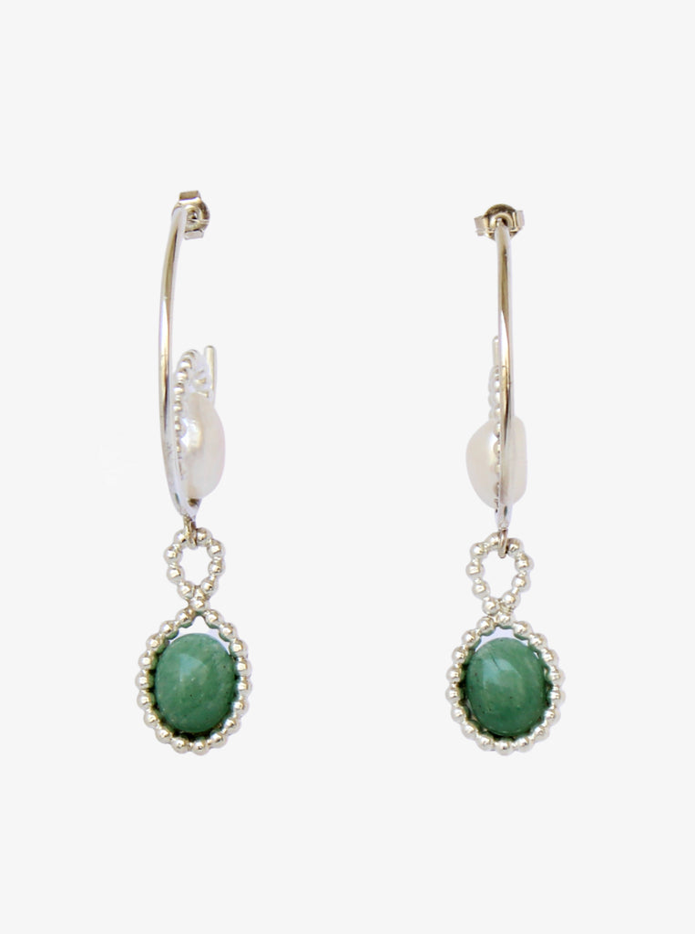 Σκουλαρίκια Κρίκοι Tears Of Happiness Ασήμι 925 Μαργαριτάρια - Αβεντουρίνη Πράσινη