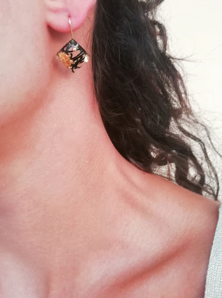 Tiny Rhombu Earrings Σκουλαρίκια Ασήμι 925 Υγρό Γυαλί Χρυσό