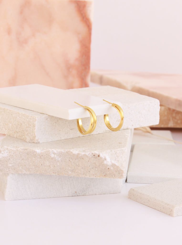 Twin Hoops μινιμαλ σκουλαρίκια διπλοί Κρίκοι Ασήμι 925 Χρυσό 24Κ