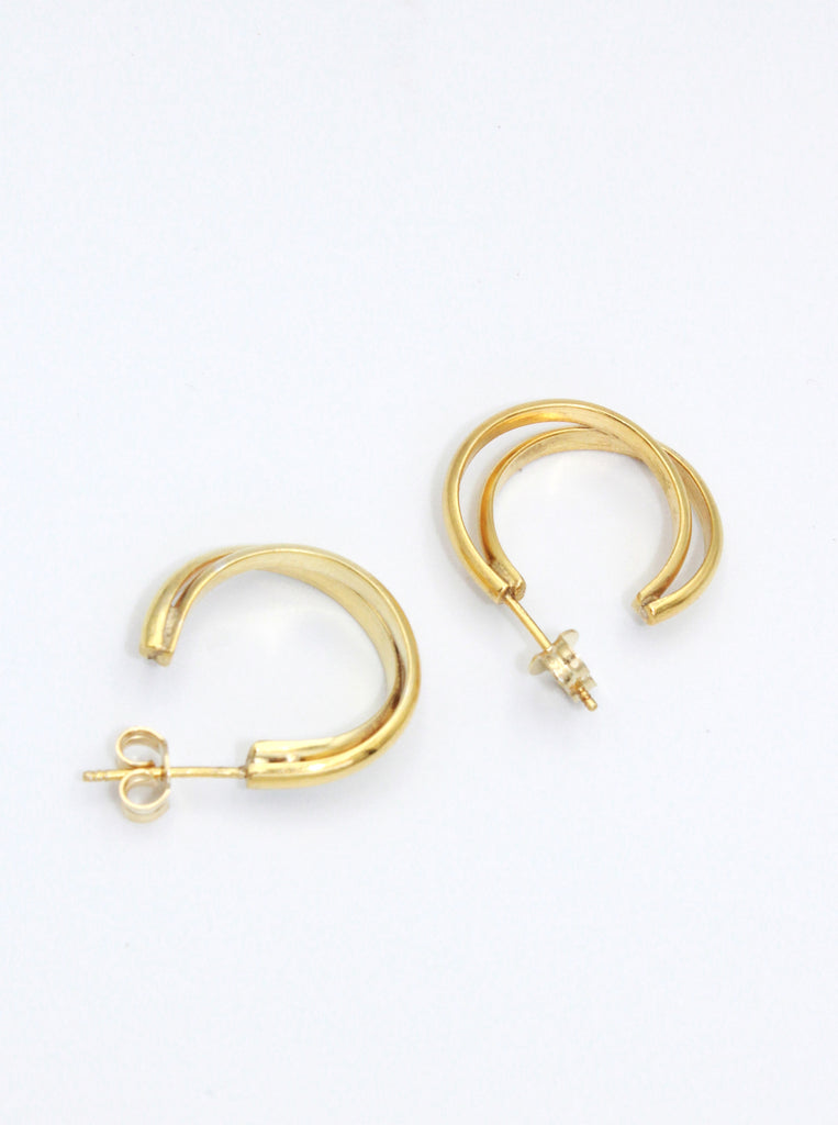 Twin Hoops μινιμαλ σκουλαρίκια διπλοί Κρίκοι Ασήμι 925 Χρυσό 24Κ