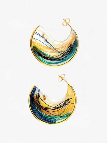 Wave Earrings Σκουλαρίκια Ασήμι 925 Υγρό Γυαλί Χρυσό 24κ πολύχρωμα