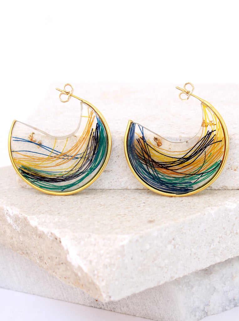Wave Earrings Σκουλαρίκια Ασήμι 925 Υγρό Γυαλί Χρυσό 24κ πολύχρωμα
