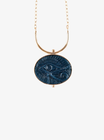 Κολιέ Eye of Horus Ασήμι  Επίχρυσο 925 Υγρό Γυαλί Ανάγλυφη Πέτρα 
