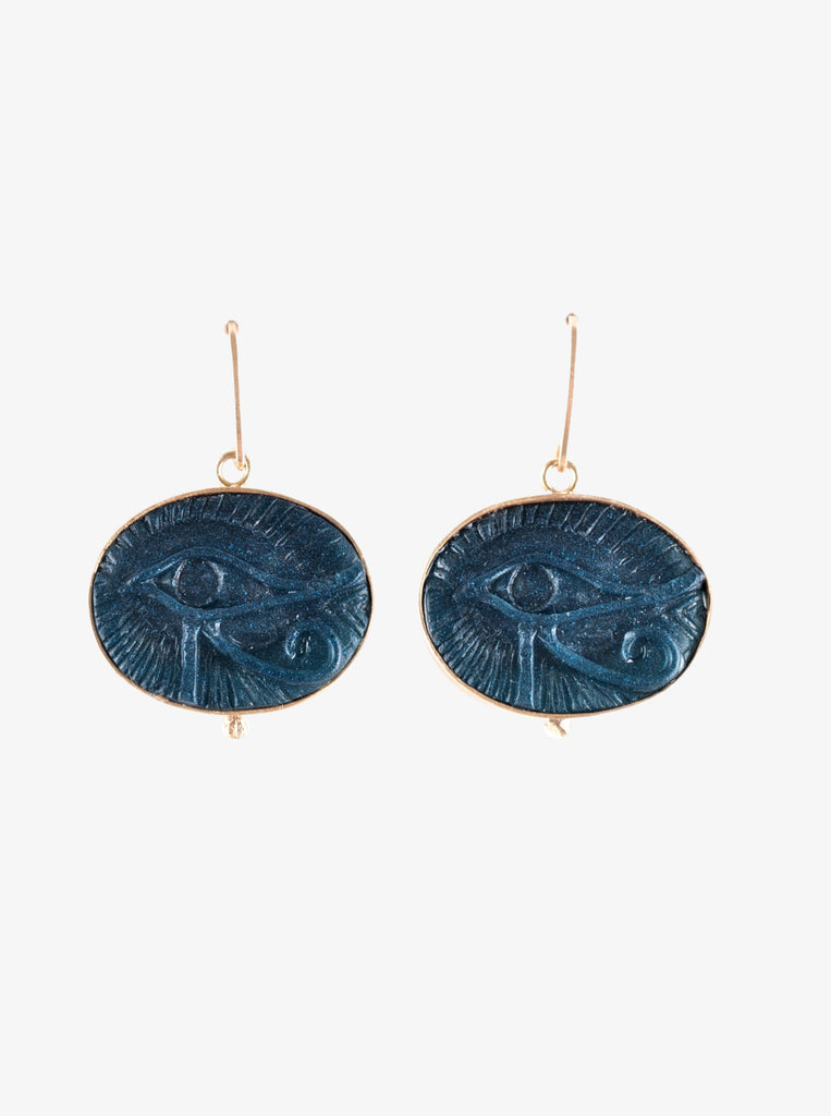 Σκουλαρίκια Ασήμι 925 επίχρυσο 24 καράτια  Ανάγλυφη μπλε Πέτρα το μάτι του Ώρου