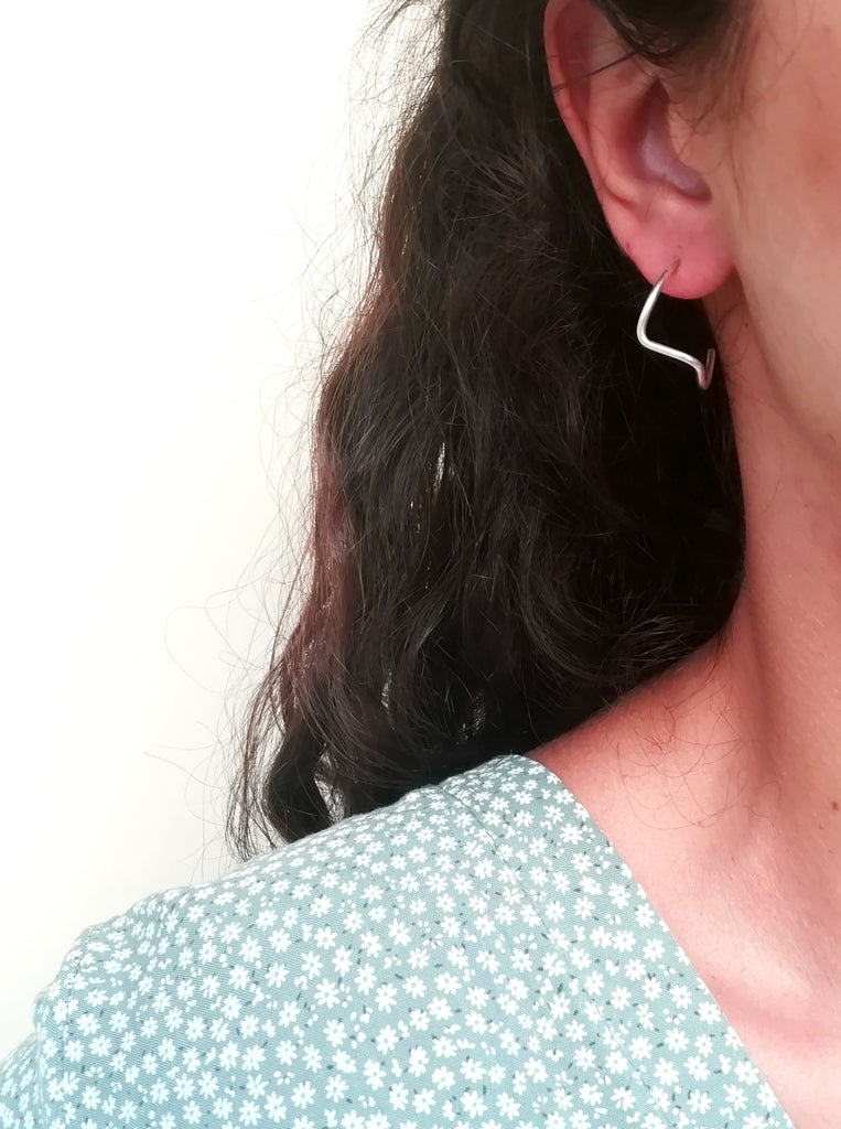 Z Shape Hoops Σκουλαρίκια Κρίκοι Ασήμι 925 Χρυσό 24Κ