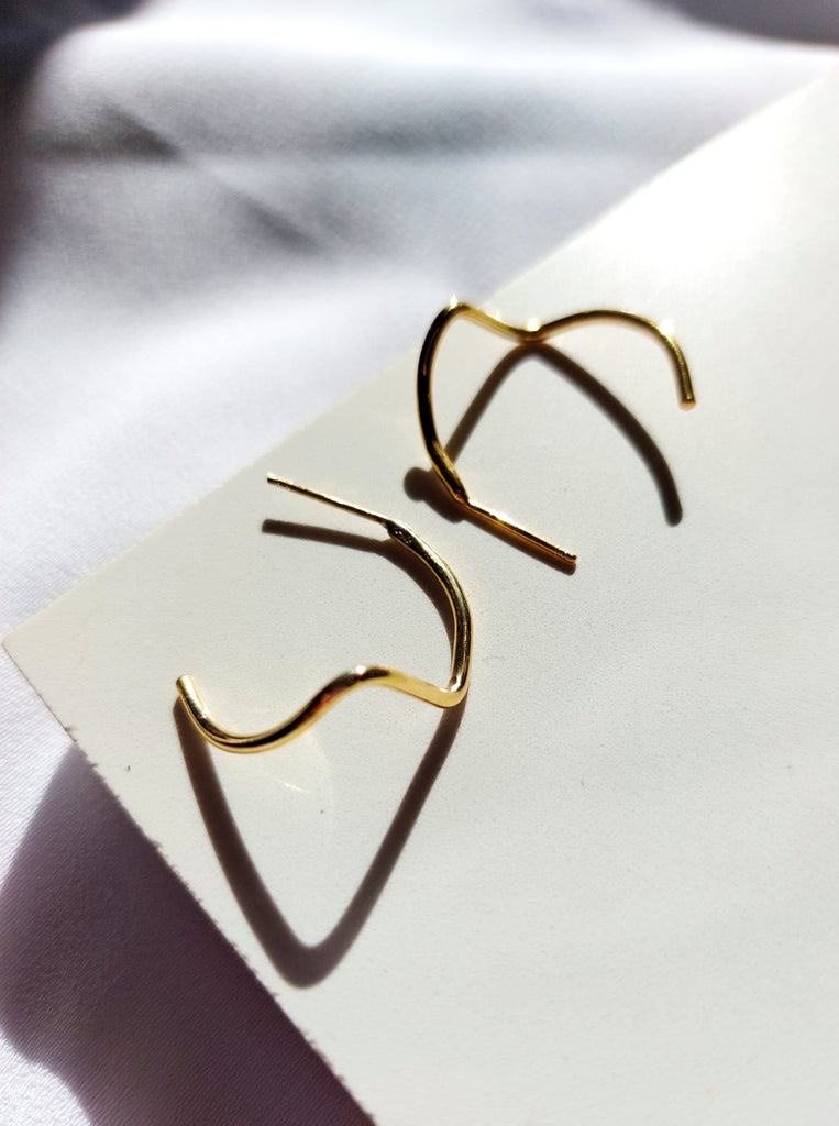 Z Shape Hoops Σκουλαρίκια Κρίκοι Ασήμι 925 Χρυσό 24Κ