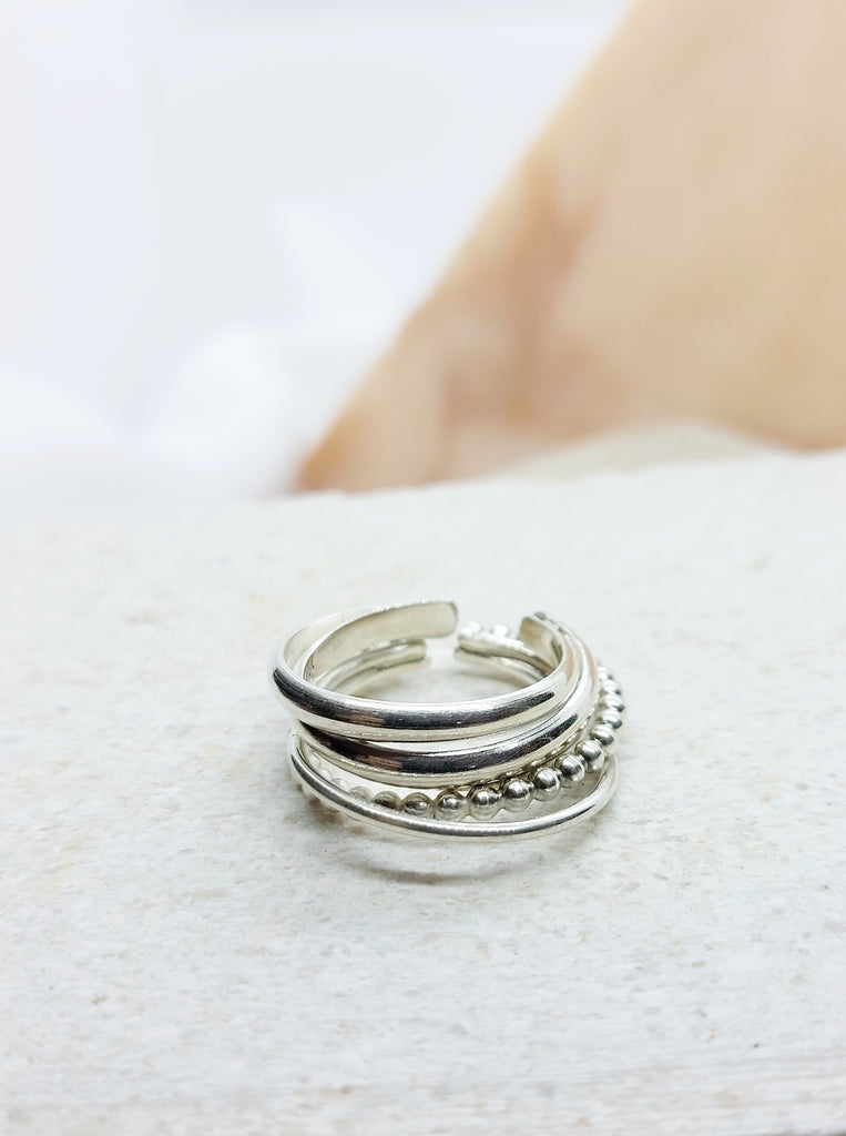 Twin ring μινιμαλ ασημένιο Δαχτυλίδι διπλό Ασήμι 925 αυξανόμενο